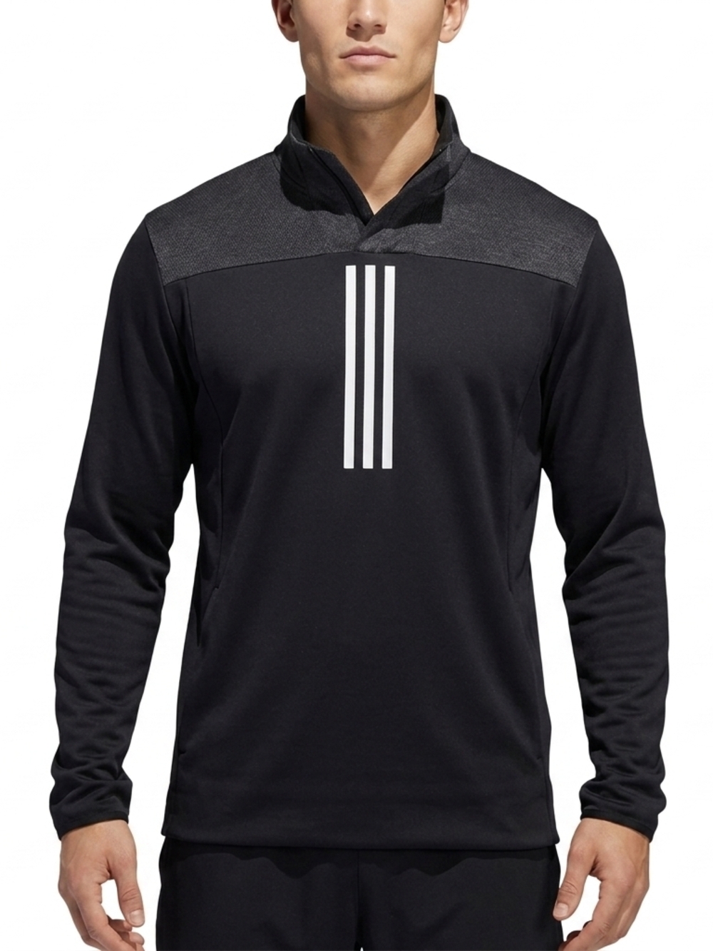 Adidas Men's Black Quarter-Zip Pullover with White Stripe Size Small